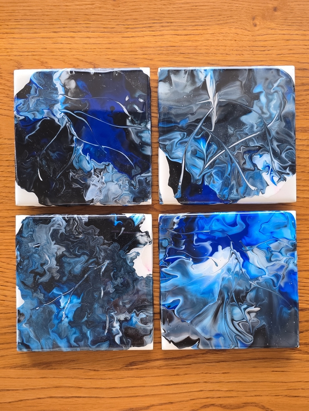 Hand Crafted Blue and Black Abstract Coaster Set